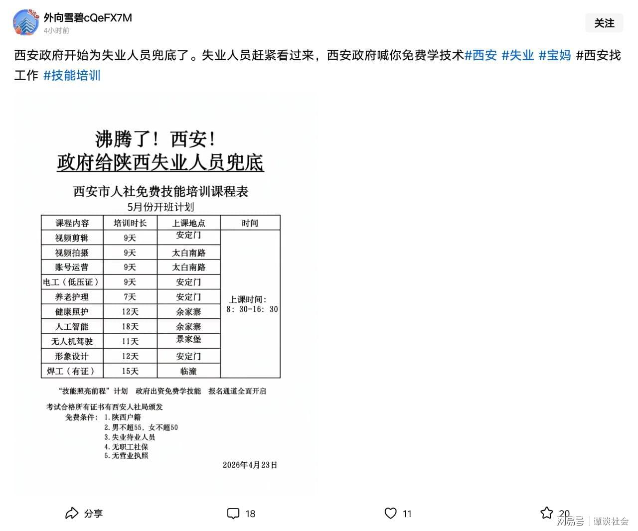 乐鱼体育APP-笑疯了！西安给失业人员免费培训，评论区太扎心，一点面子都不留